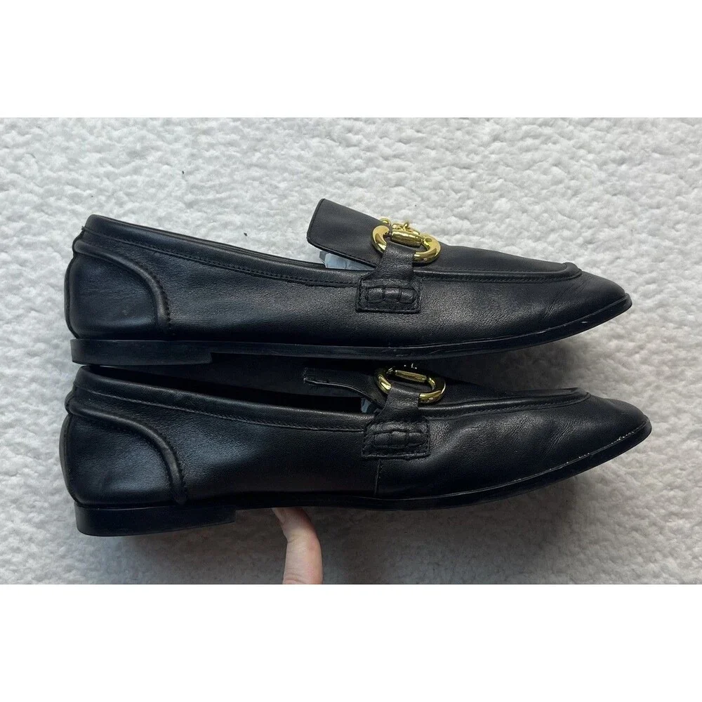 Jeffrey Campbell Loafers Womens 9.5 Black Leather Velviteen Gold Horsebit Shoes